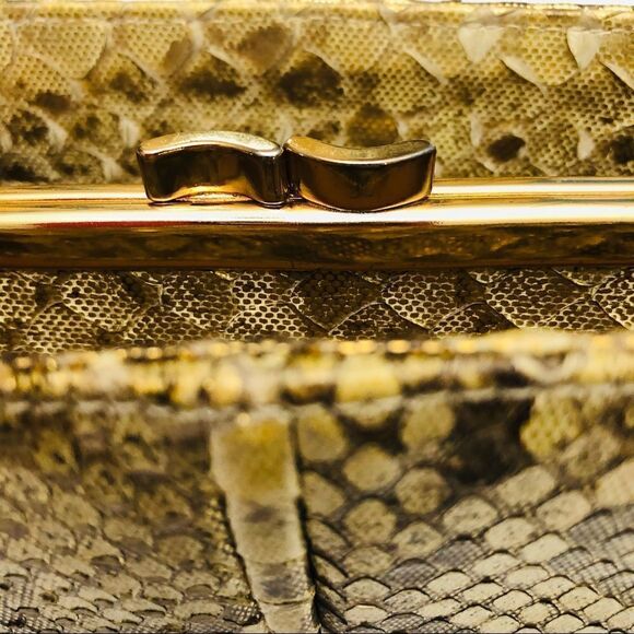Vintage 1960’s Morris Moskowitz Genuine Reptile Gold Chain Purse Clutch - Picture 4 of 12